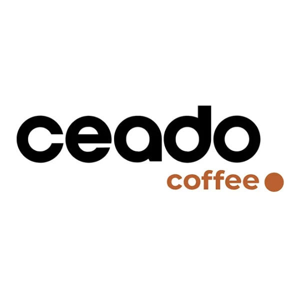 The logo for 'ceado coffee' is displayed on a solid white background, featuring the word 'ceado' in bold black lowercase letters and 'coffee' in orange lowercase letters next to a small orange circle.