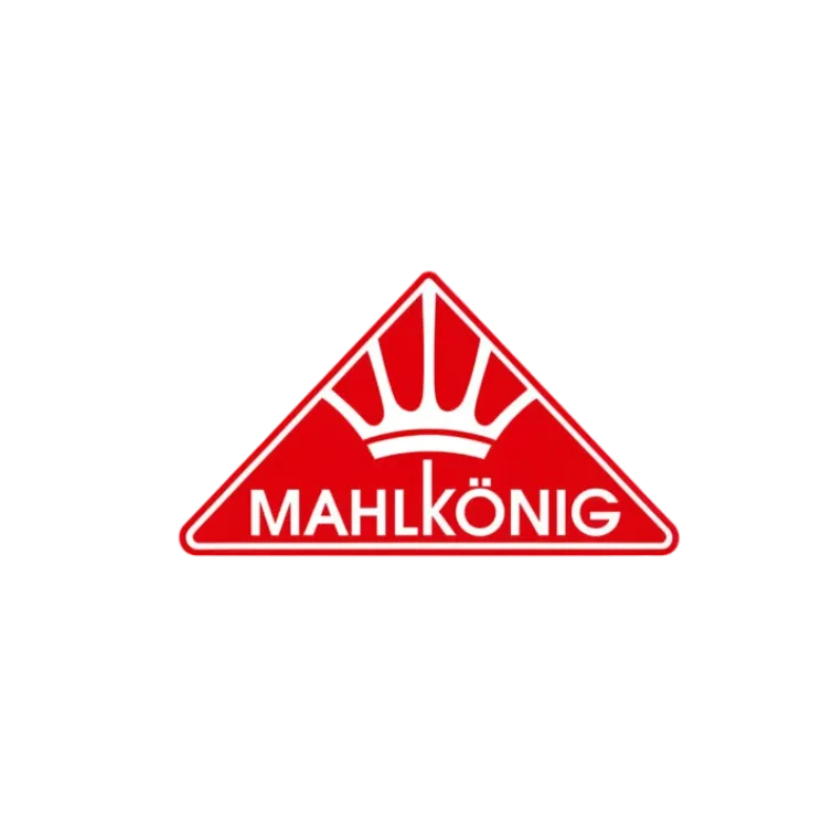 Mahlkonig logo with a red triangle and white text on a white background