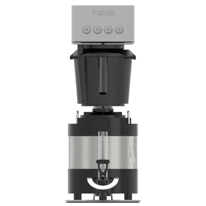TONE Touch 04 front view with brew basket and thermal. On a  white background