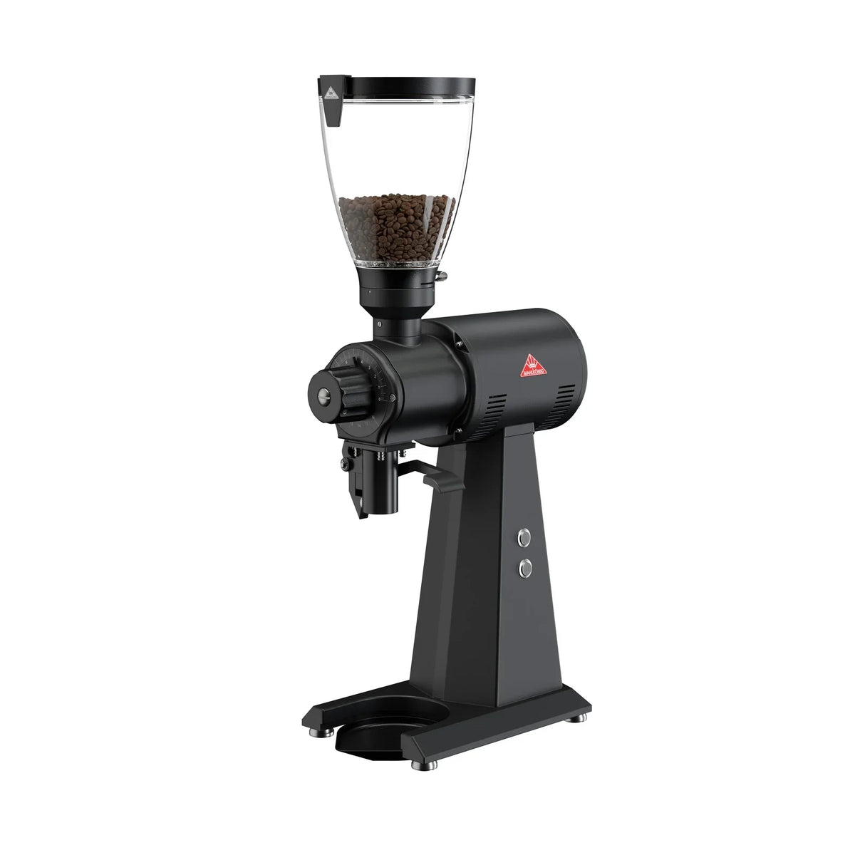 Professional Commercial Coffee Grinder for cafe, restaurant, coffee shop, in black with a white background
