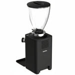 A black Crockol electric coffee grinder with a clear glass bean hopper and black lid, shown on a solid white background.