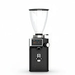 Black coffee grinder with digital display on a white background