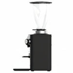 Black coffee grinder with clear container on a white background