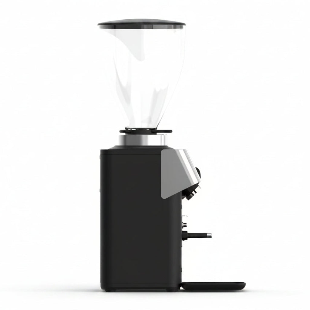 Black coffee grinder on a white background