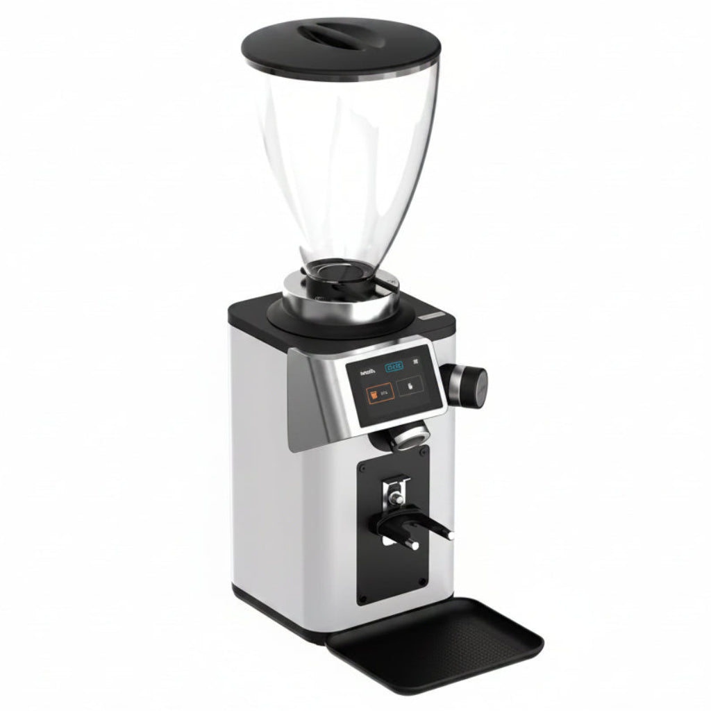 Coffee grinder with a clear container on a white background
