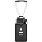 Black coffee grinder with clear top on a white background