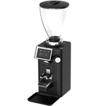 Black coffee grinder with digital display on a white background