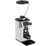 Coffee grinder with a clear bean hopper on a white background