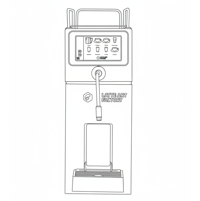 Black coffee machine with digital display on a white background-outline image