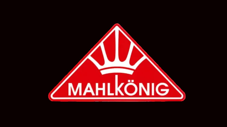 Mahlkonig logo with a red triangle and white text on a white background