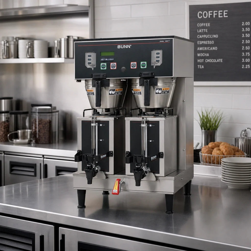 BUNN 35900.0010 Dual Satellite Coffee Brewer, 96-192 oz Batch Capacity, 18.9 gal/hr, Digital Controls, Includes 2 GPR Servers