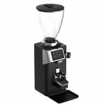 Black coffee grinder with digital display on a white background