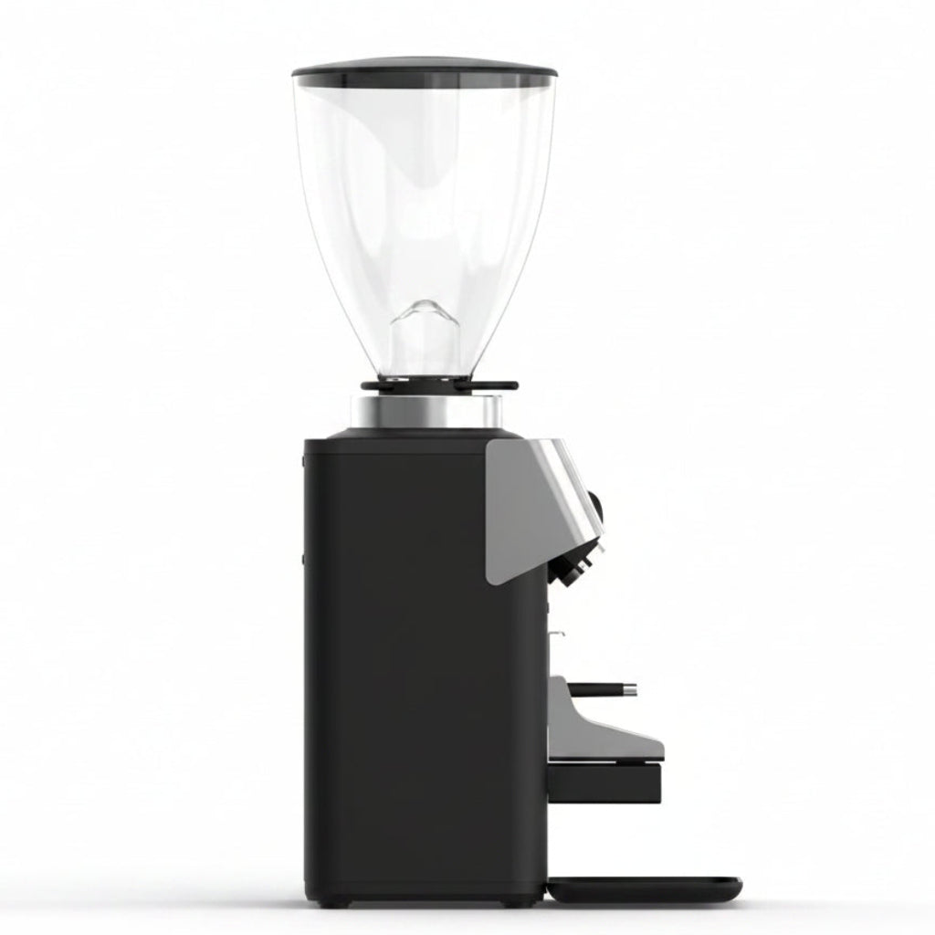 Black coffee grinder on a white background